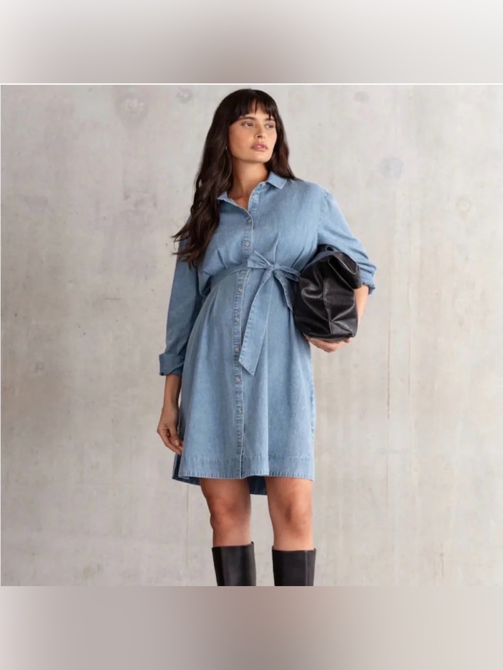 NEW Seraphine Annalise Chambray Maternity Shirt Dress Blue Cotton Size 2